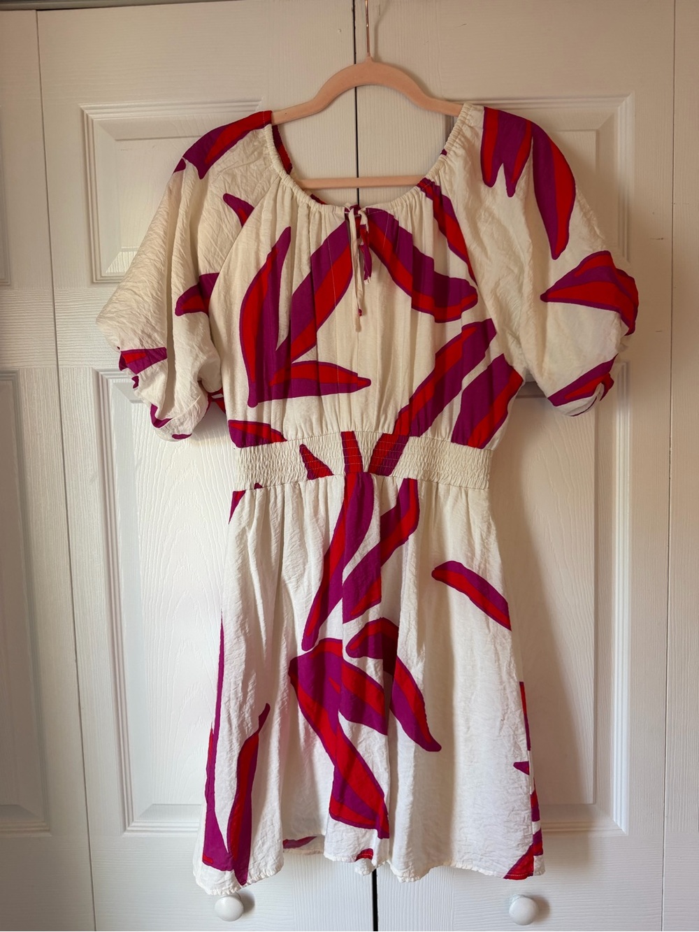 Nine West Cream Dress with Pink and Red Abstract Motif